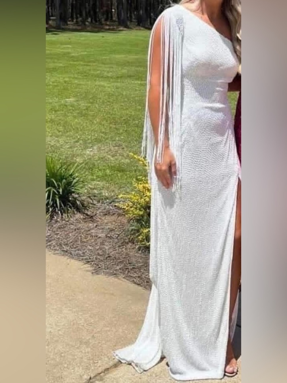 Sherri Hill White Fringe Liquid Beading Prom Dress 2 style 55353